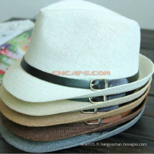 Chapeau de paille pour homme Fedora Style avec ceinture et logo